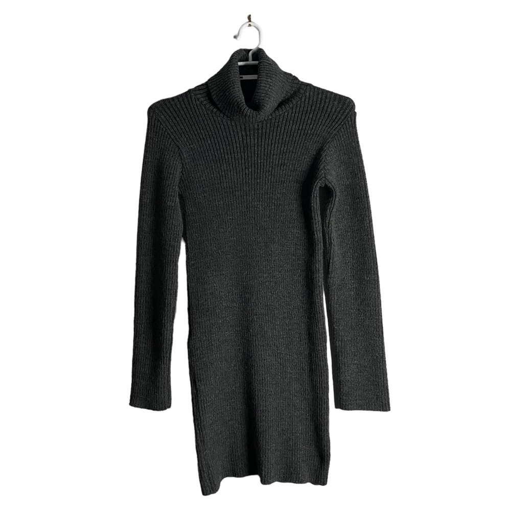 Dark Gray Women's Ribbed Turtleneck Knit Dress